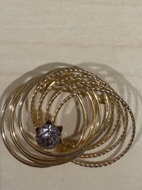 Gold Tone Multi-Bangle Bracelet with Purple Stone Accent